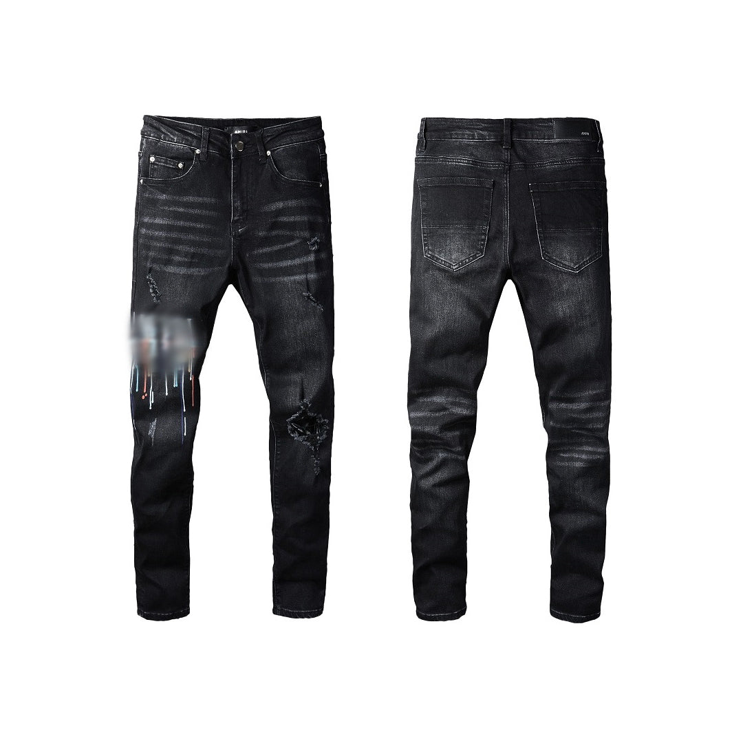 mens black paint jeans "amr"