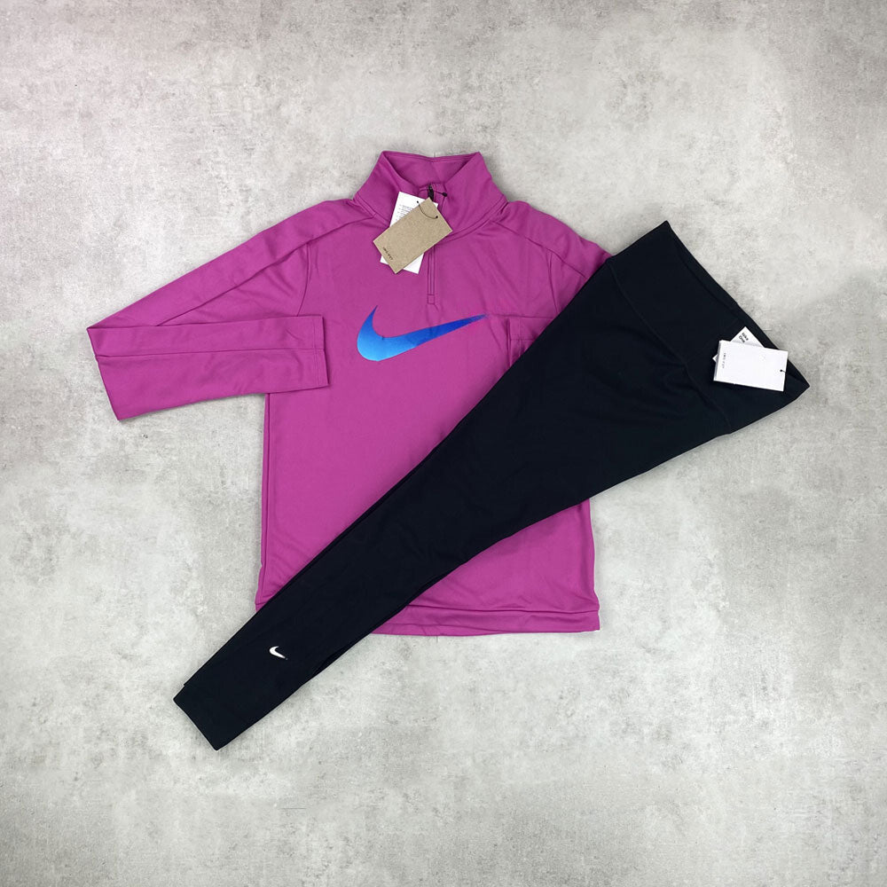 swoosh half zip/ leggings pink/ black set women's