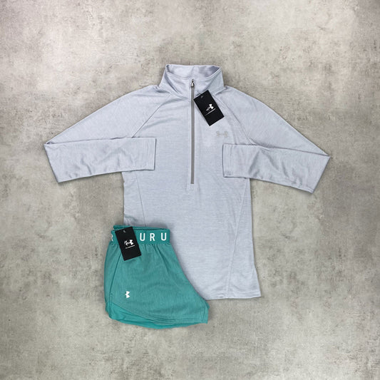 UN ARM Half Zip/ Play Shorts Halo Grey/ Aqua Green Set Grey WomenÃ¢â‚¬â„¢s