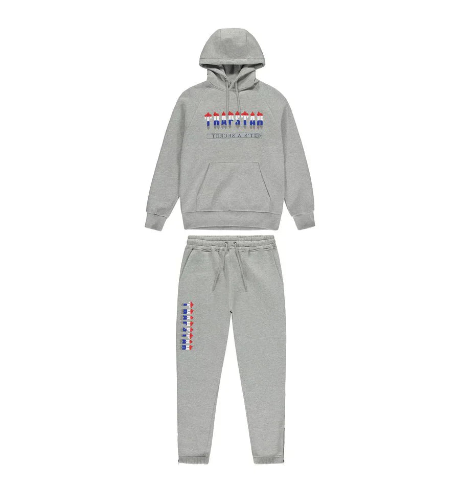 mens 2.0 grey/white/blue/red chenille decoded hooded tracksuit "tstar"